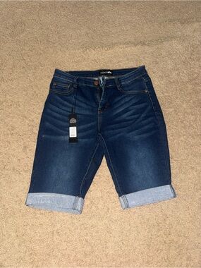 Fashion Nova Dark Indigo Rolled Hem Denim Bermuda Shorts